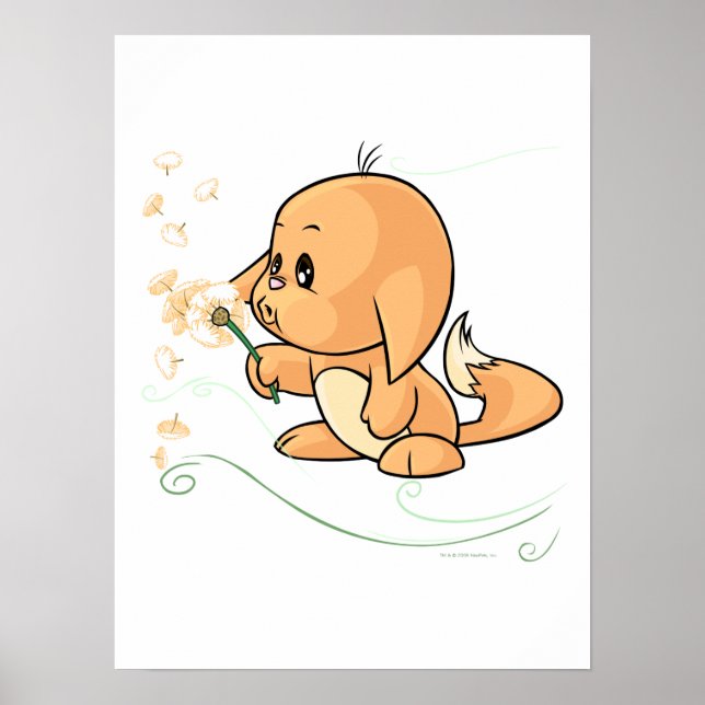 Orange Kacheek wishing on a dandelion Poster (Front)