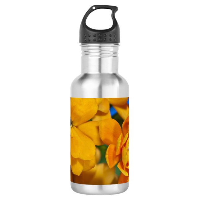 Orange kalanchoe flowers water bottle (Front)