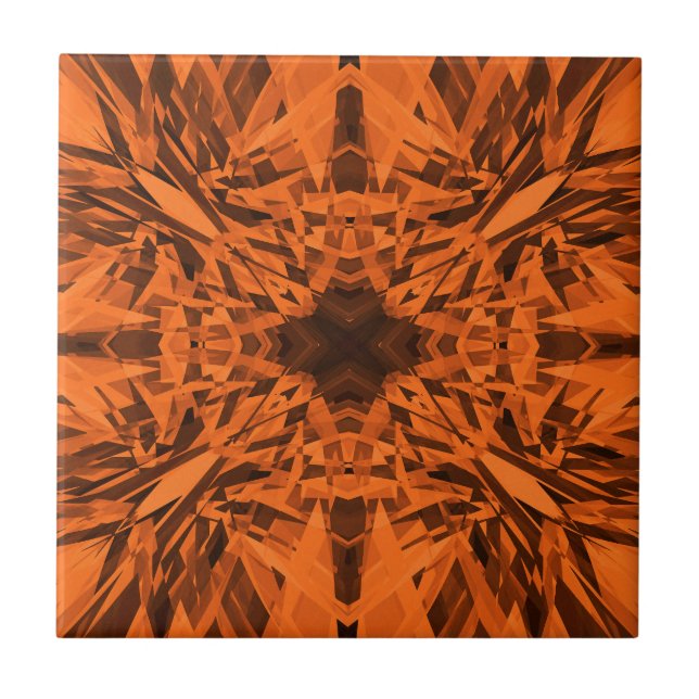 Orange kaleidoscope star pattern ceramic tile (Front)