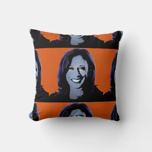 Orange Kamala Harris Pop Art Throw Pillow