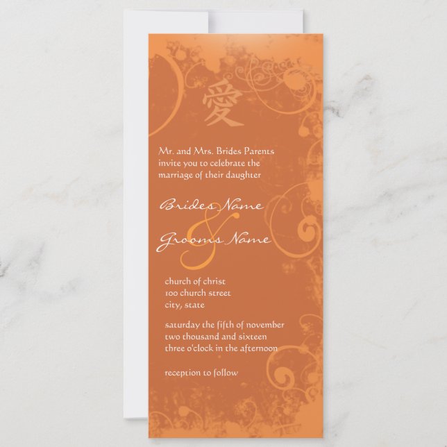Orange Kanji Love Swirl Wedding Invitation (Front)