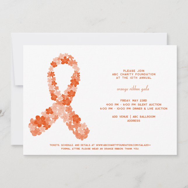 Orange Kidney Cancer Awareness Fundraiser Gala Invitation (Front)