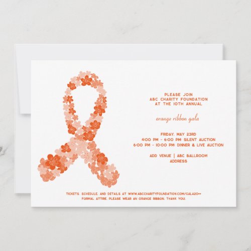 Orange Kidney Cancer Awareness Fundraiser Gala Invitation