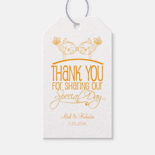 Orange Kissing Birds Wedding Thank You Tags