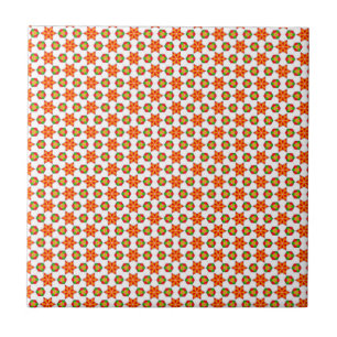 Orange Kitsch stars and spots pattern Tile