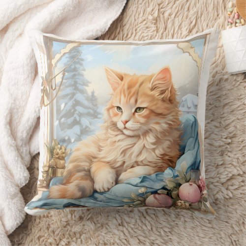 Orange Kitten Blue Clothing Throw Pillow