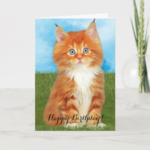 Orange Kitten Blue Eyes Birthday Card