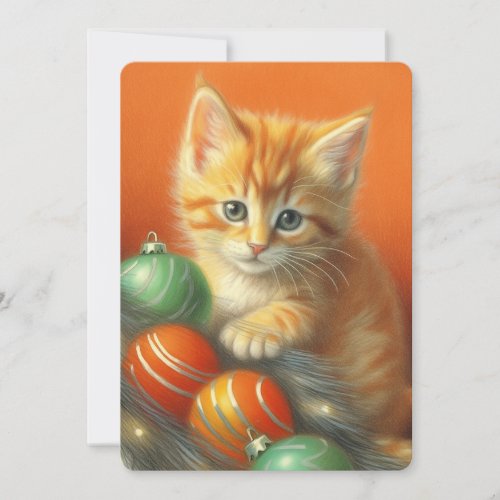 Orange Kitten Christmas Scene_Colored Pencil Holiday Card