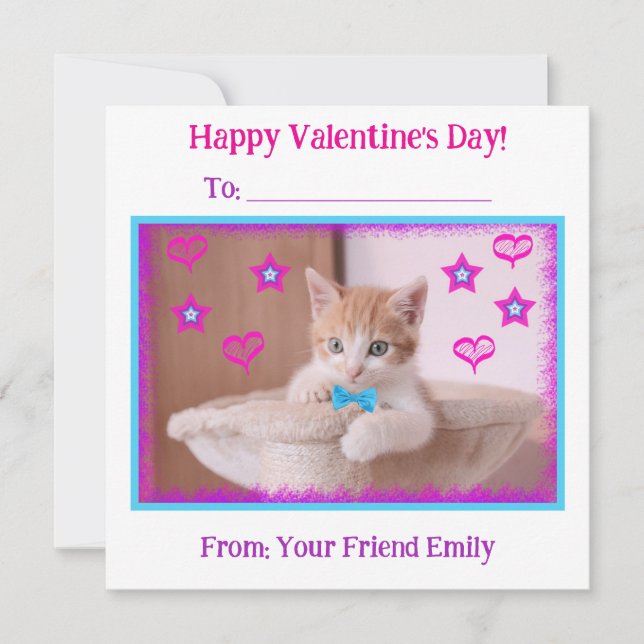 Orange Kitten Kids Classroom Valentine's Holiday Card (Front)