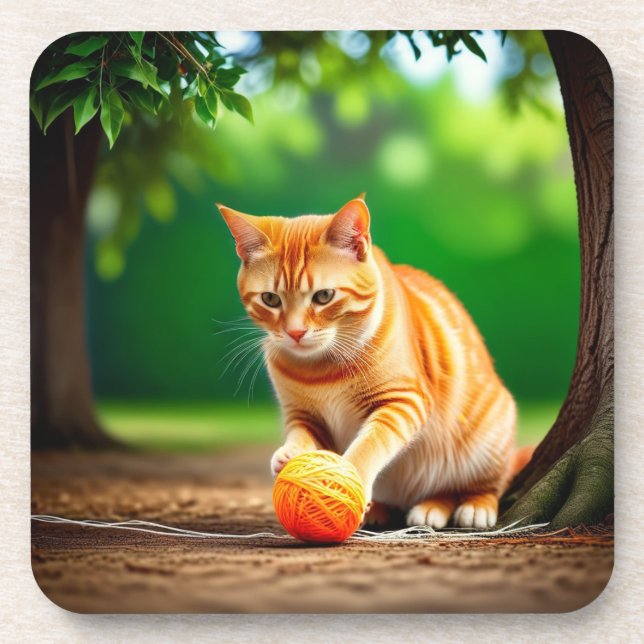 Orange Kitty Beverage Coaster (Front)