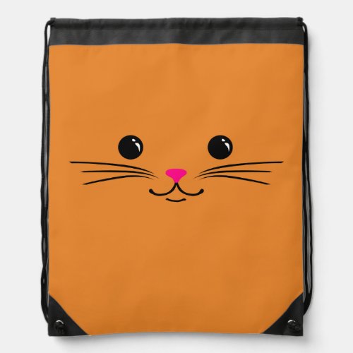 Orange Kitty Cat Cute Animal Face Design Drawstring Bag
