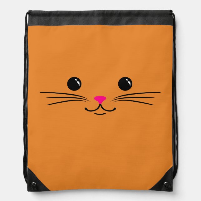 Orange Kitty Cat Cute Animal Face Design Drawstring Bag (Front)