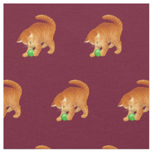 Orange Kitty Cat Playing with Ball Fabric