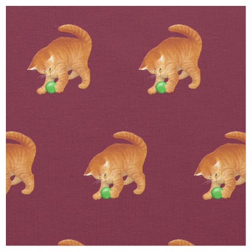 Orange Kitty Cat Playing with Ball Fabric