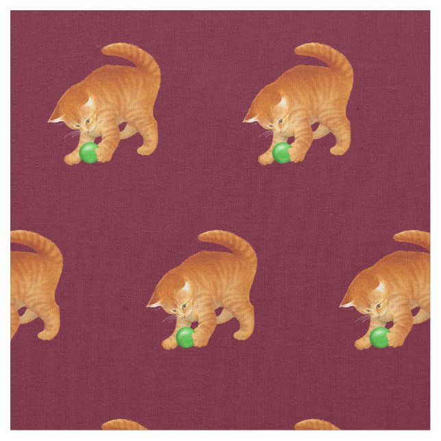 Orange Kitty Cat Playing with Ball Fabric (Close Up)