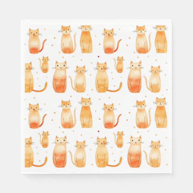Orange Kitty Cats Birthday Napkins (Front)