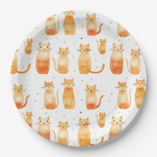 Orange Kitty Cats Birthday Paper Plates