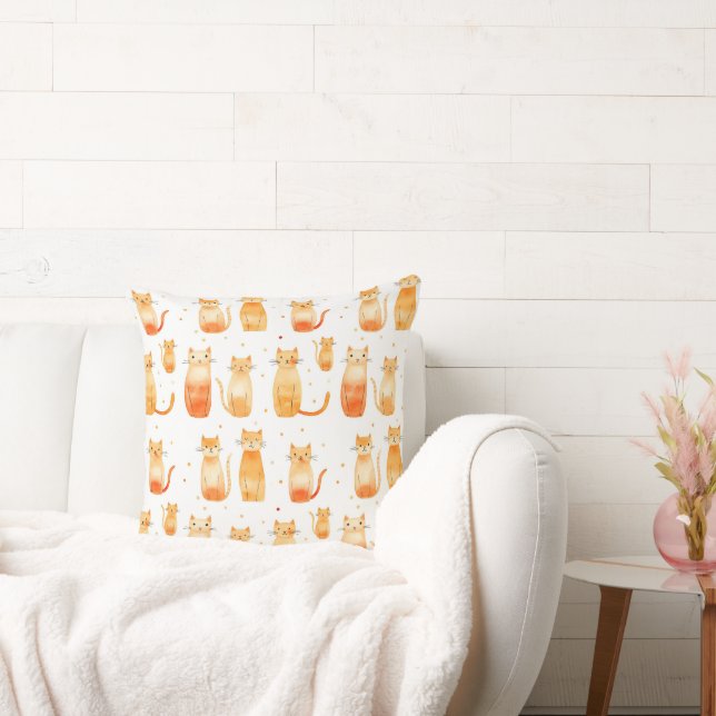 Orange Kitty Cats Throw Pillow (Couch)