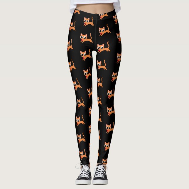 Orange Kitty Running Away with a Heart Leggings (Front)