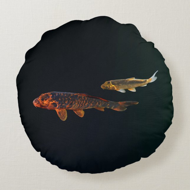 Orange Koi and Gold Koi Round Pillow (Back)