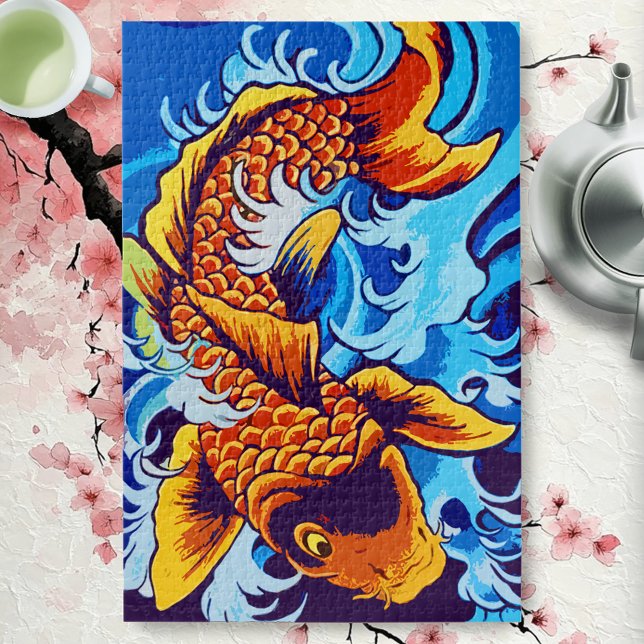 Orange Koi Fish Blue Jigsaw Puzzle (Creator Uploaded)