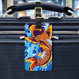 Orange Koi Fish Blue Luggage Tag