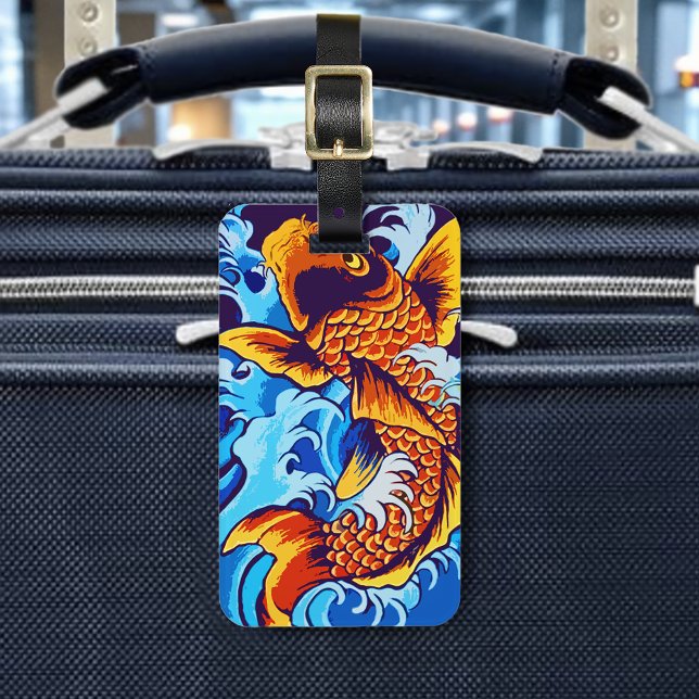 Orange Koi Fish Blue Luggage Tag (Creator Uploaded)