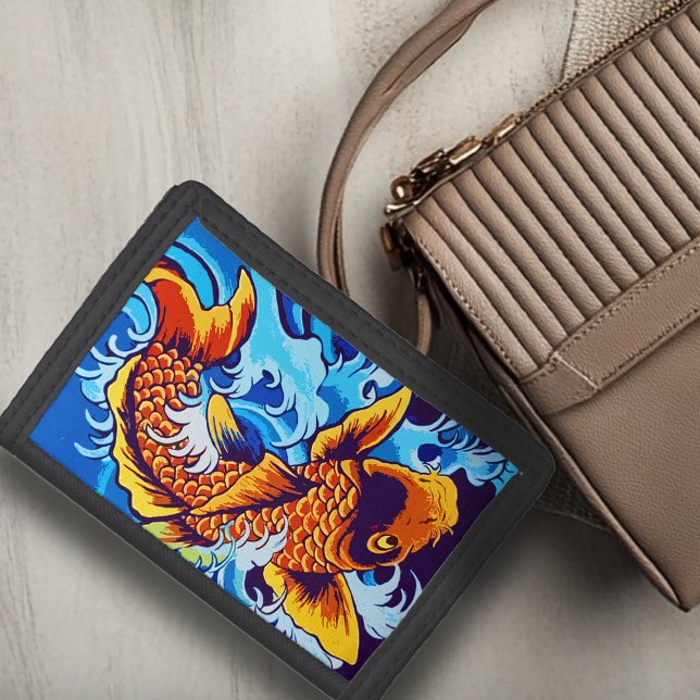 Orange Koi Fish Blue Trifold Wallet (Creator Uploaded)