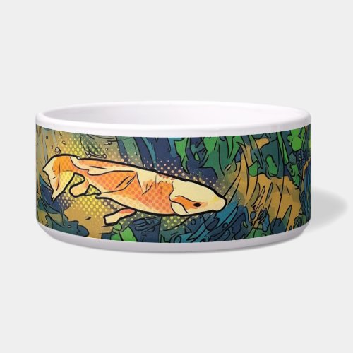Orange Koi Fish in Pond AI Stylized Illustration Bowl