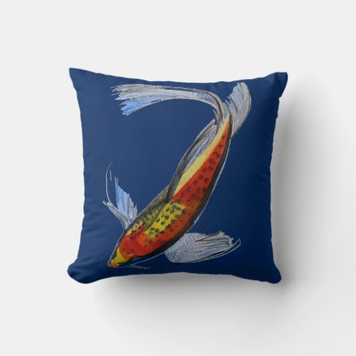 Orange Koi Japanese carp fish watercolour art Throw Pillow