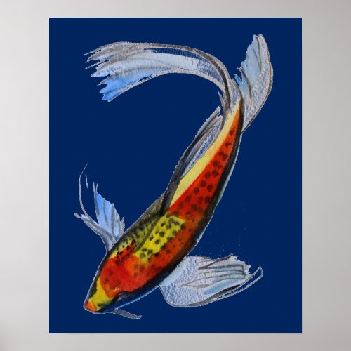 Orange Koi Japanese watercolour art fish Poster