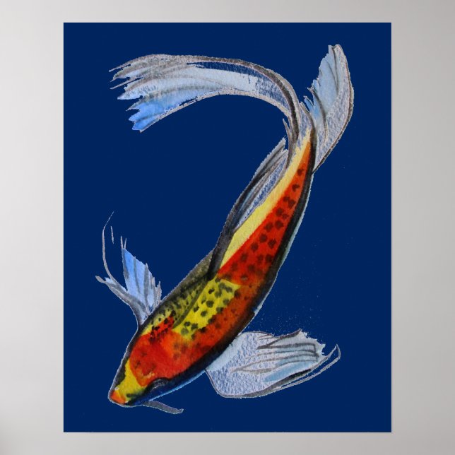 Orange Koi Japanese watercolour art fish Poster (Front)