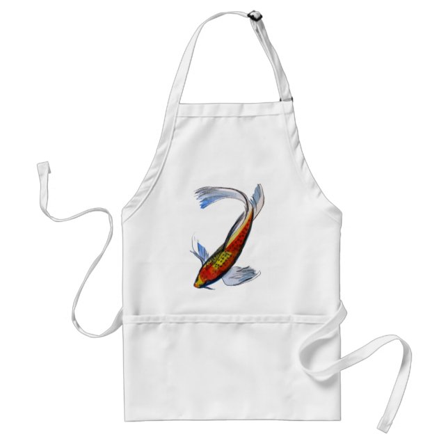 Orange Koi Japanese watercolour carp art Adult Apron (Front)