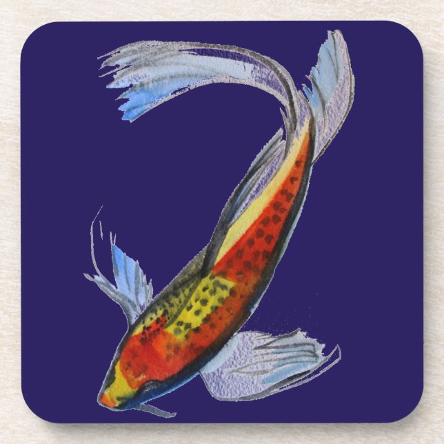 Orange Koi Japanese watercolour carp art Beverage Coaster (Front)