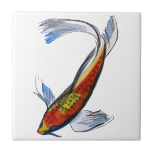Orange Koi Japanese watercolour carp art Ceramic Tile