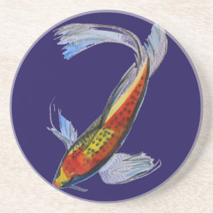 Orange Koi Japanese watercolour carp art Drink Coaster