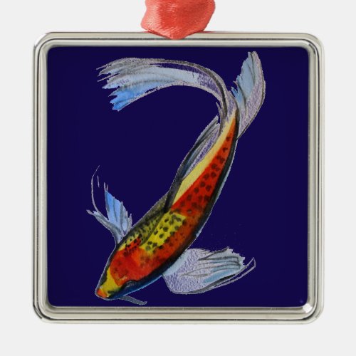 Orange Koi Japanese watercolour carp art Metal Ornament