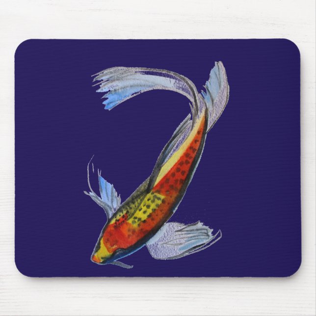 Orange Koi Japanese watercolour carp art Mouse Pad (Front)
