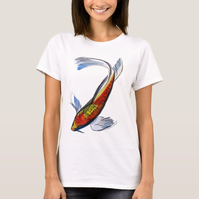 Orange Koi Japanese watercolour carp art T-Shirt (Front)