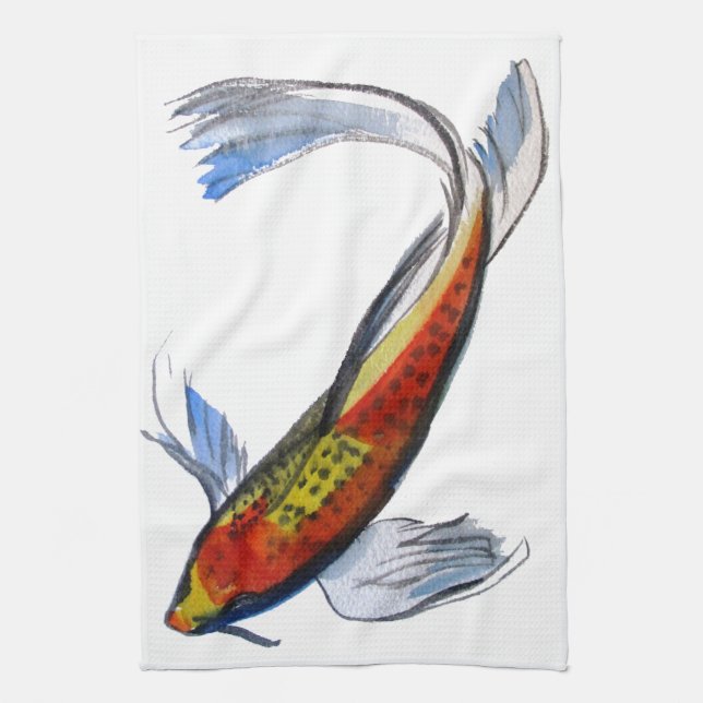 Orange Koi Japanese watercolour carp art Towel (Vertical)
