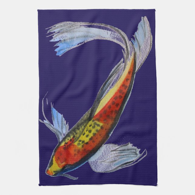 Orange Koi Japanese watercolour carp art Towel (Vertical)