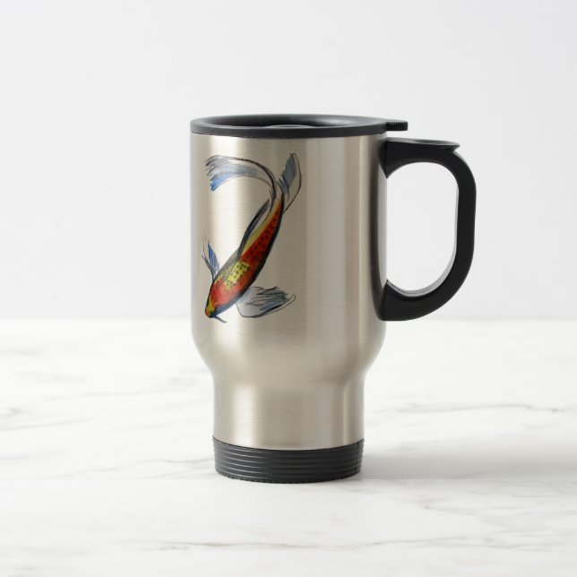Orange Koi Japanese watercolour carp art Travel Mug (Right)