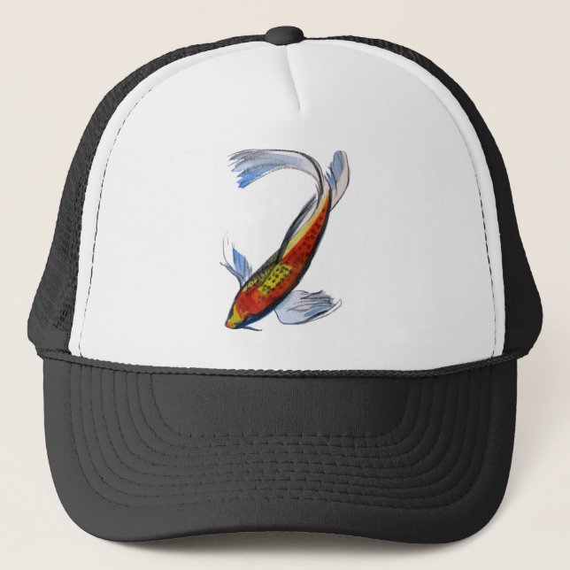 Orange Koi Japanese watercolour carp art Trucker Hat (Front)
