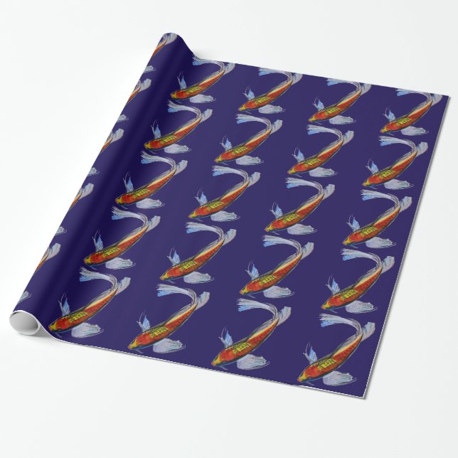 Orange Koi Japanese watercolour carp art Wrapping Paper (Unrolled)