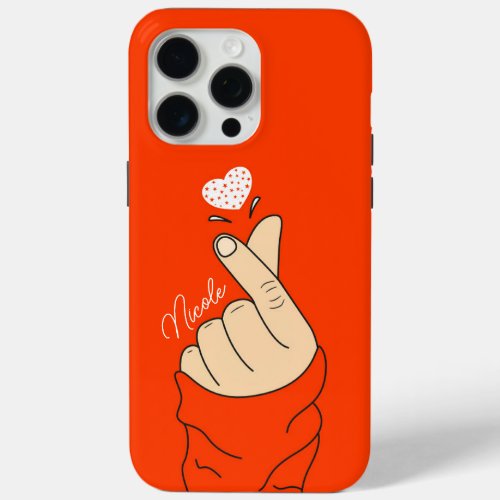 Orange  Korean Finger Love Heart Sign Light Skin iPhone 15 Pro Max Case