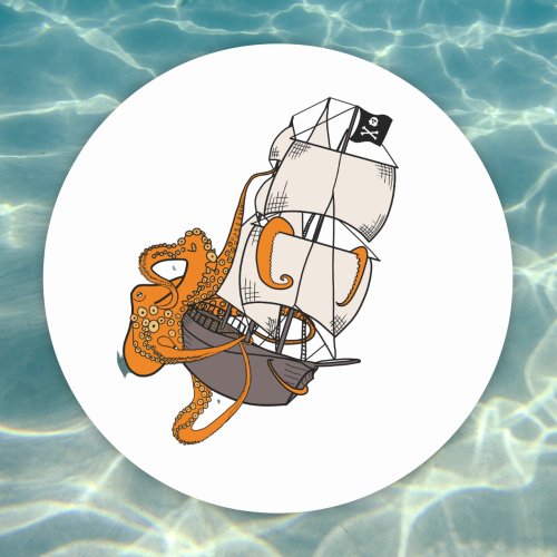 Orange kraken giant octopus pirate ship classic round sticker