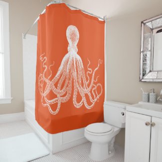 Orange Kraken Octopus Shower Curtain
