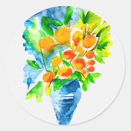 Orange kumquat fruit art watercolor classic round sticker