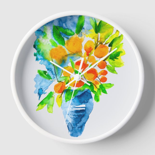 Orange kumquat fruit art watercolor clock (Front)