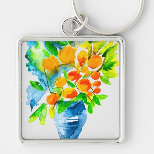 Orange kumquat fruit art watercolor keychain
